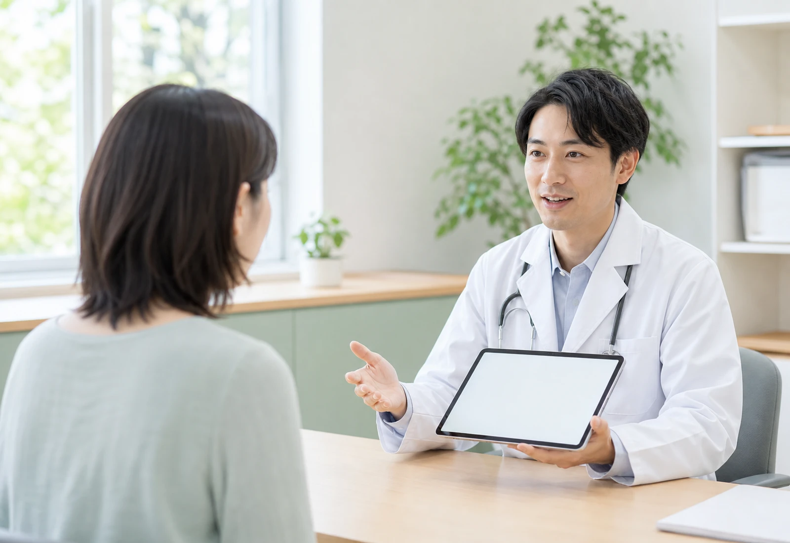 診療前の相談をする患者と医師